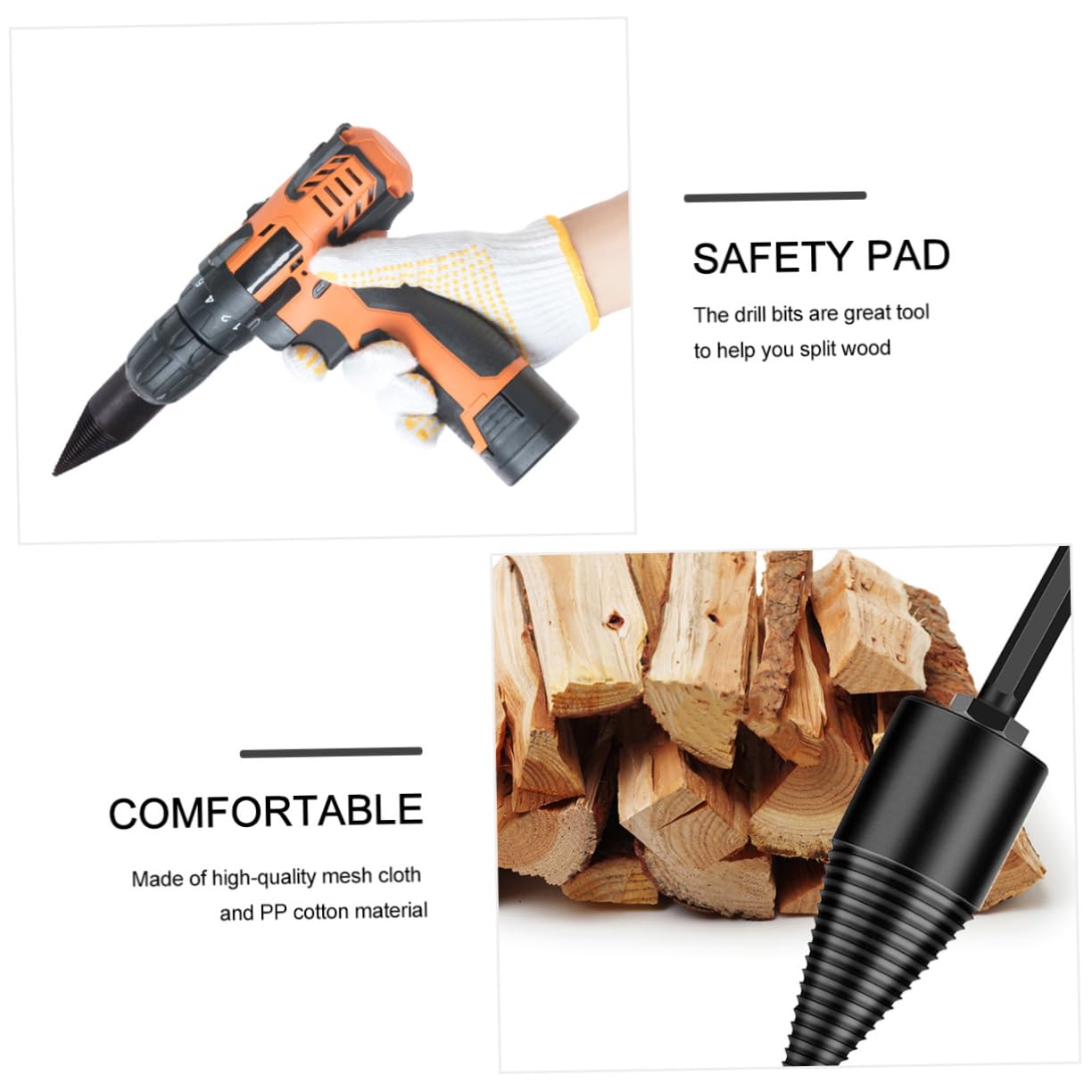 Foret à Fendre le Bois 3 Pièces Conique en Acier Noir