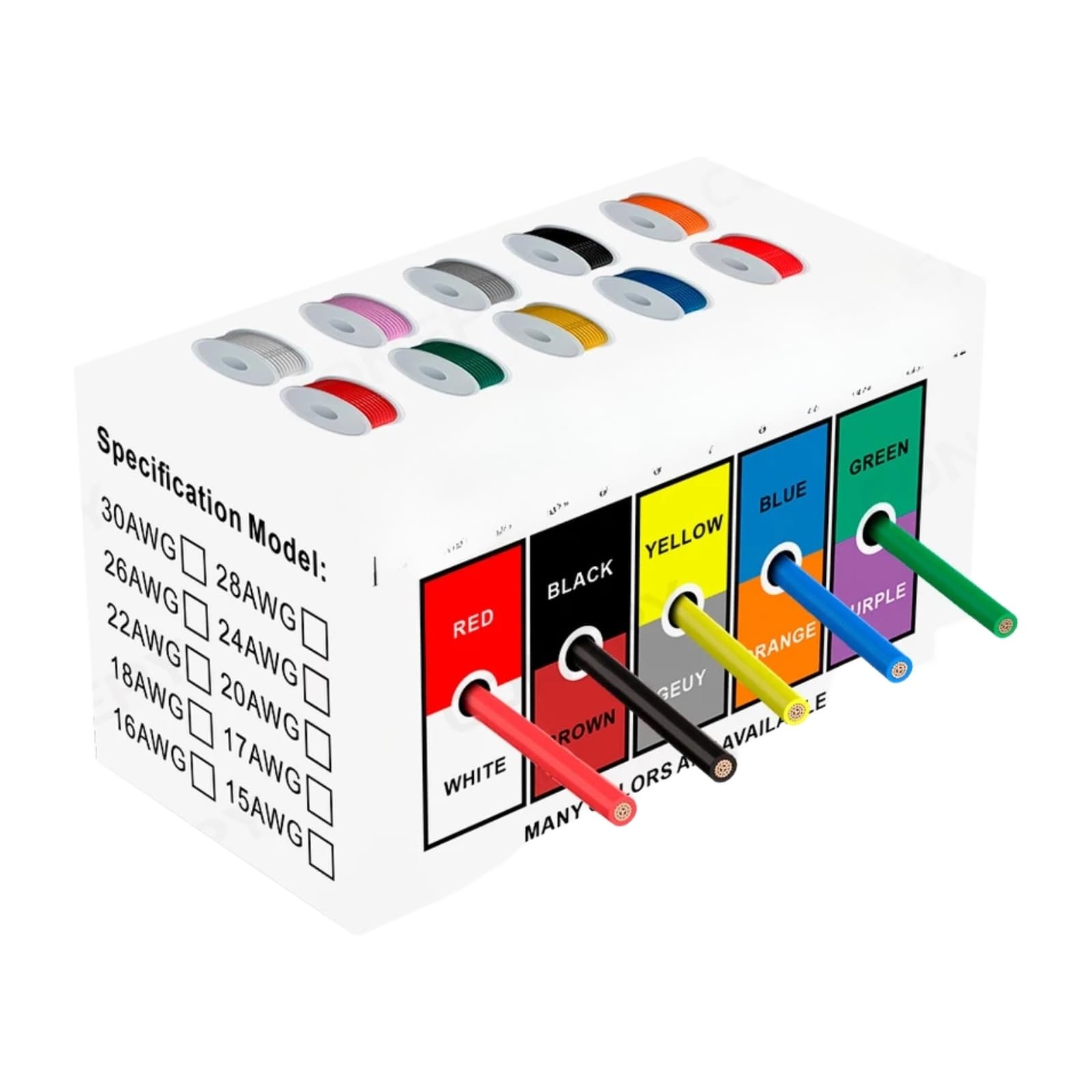 Cables eléctricos 16-30 AWG Stranded Wire Flexible Silicone Hookup Cable Kit 5 Colors 4/5/10/20m Each For DIY/Car (Line; 28AWG 5x10M)