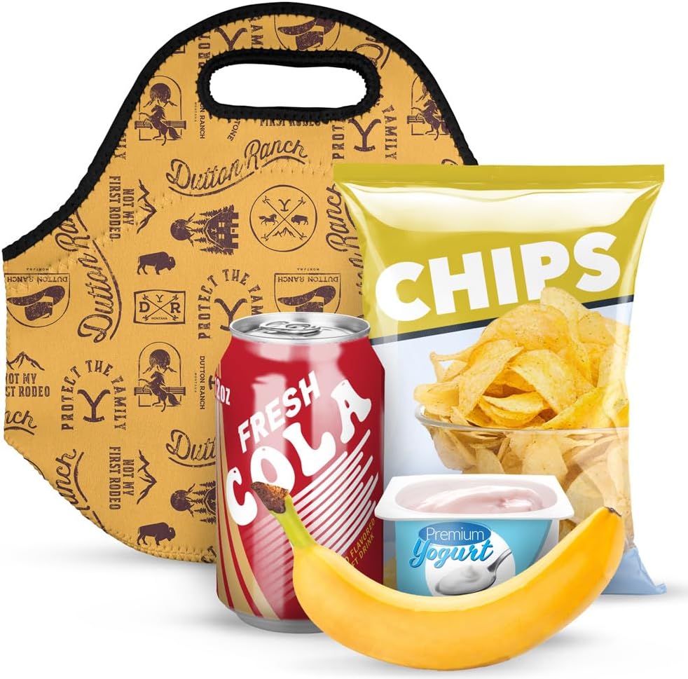 Popfunk Soft Neoprene Lunch Bag, Lightweight, Insulated, Reusable for School, Work, Office (OS, Yellowstone - Natural Pattern)