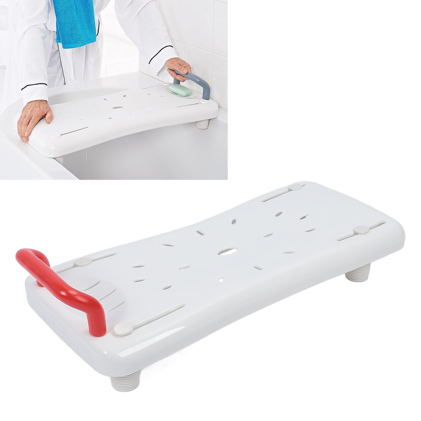 Banco de Transferencia para bañera Tabla de Ducha para bañera portátil Cómodo Estable Seguro Fácil de Usar para Personas Mayores Discapacitados Plástico 70x30 cm con Asas