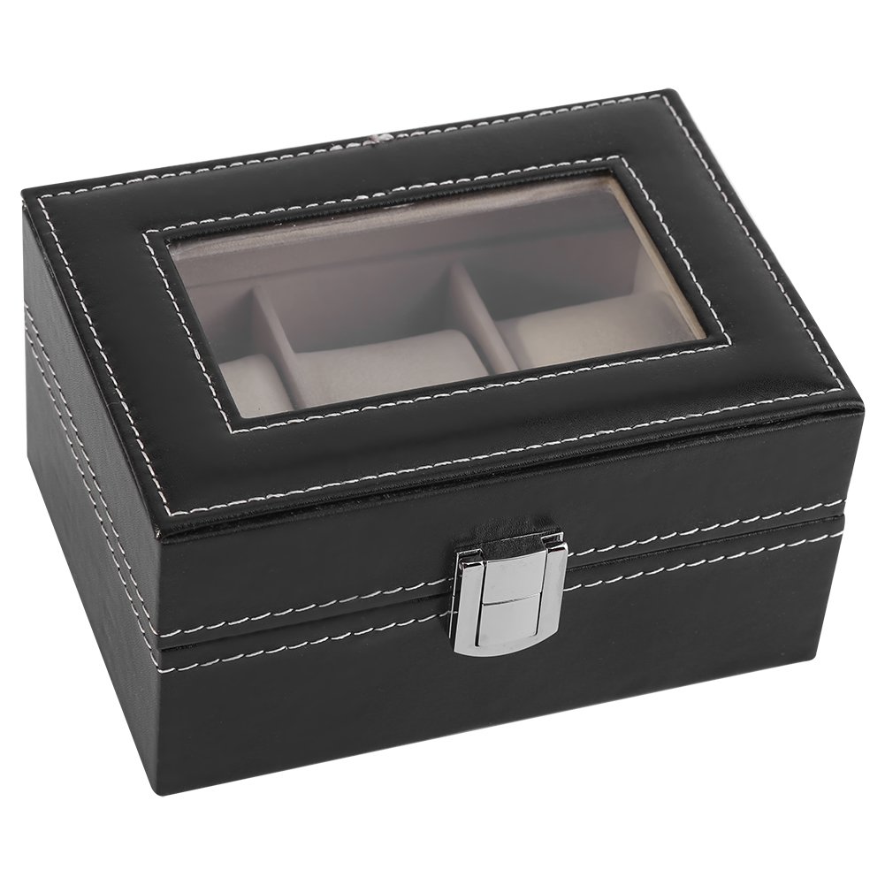 CHEOTIME Watch Box Organizer, Watch Case 3 Slots PU Leather Watch Holder Genuine Glass Lid Jewelry Organizer Storage Watch Display Case for Men and Women