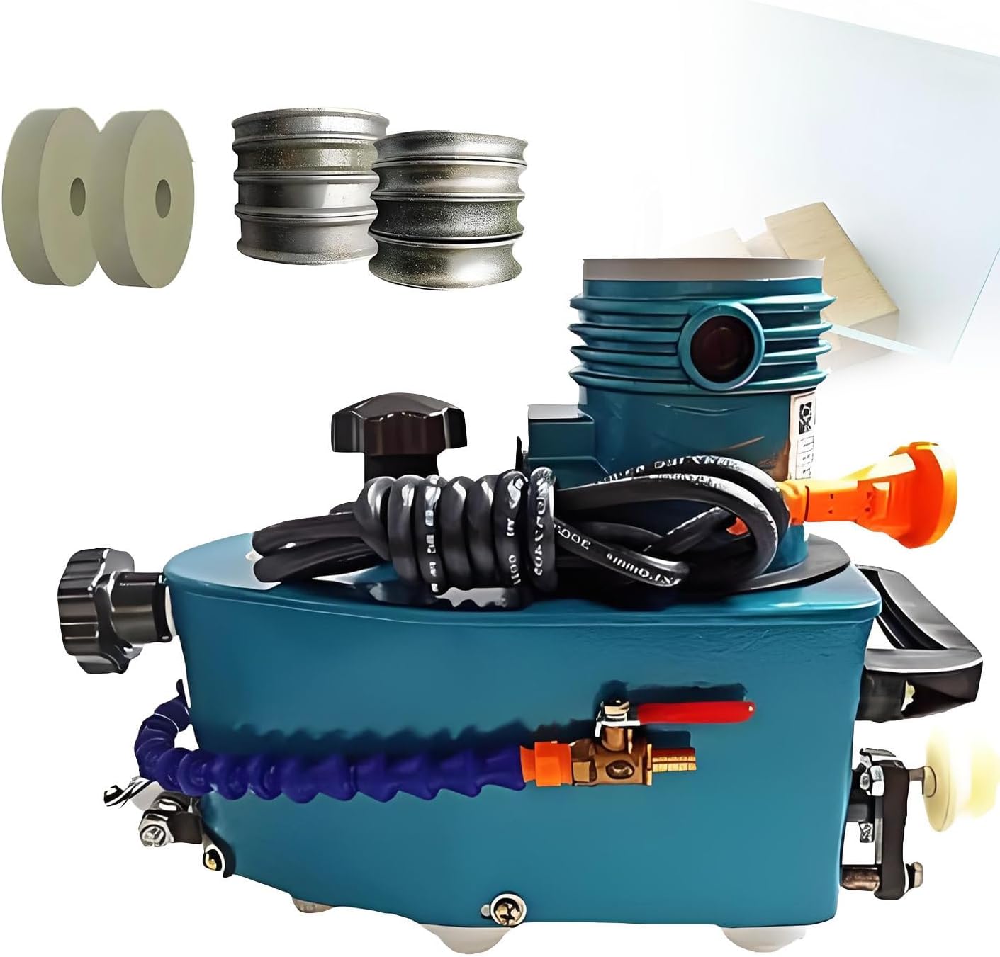 800W Portable Small Glass Edger，Electric Portable Glass Edger，8000r/min,1-3 m/min,Stainless Steel,W/2Diamond Wheels and Two Polishing Wheels 110V-Blue