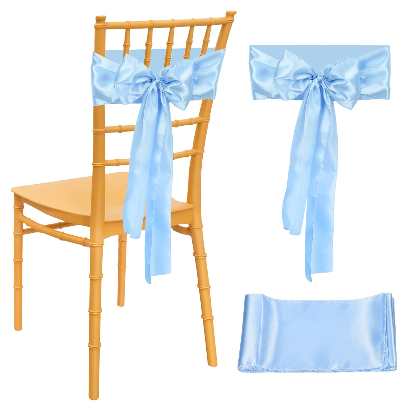 sourcing map Wedding Chair Sash, 100 Packs Chiffon Wedding Chair Drapes 9ft x 7inch Chair Back Side Decorations for Wedding Party Chair Cover, Blue