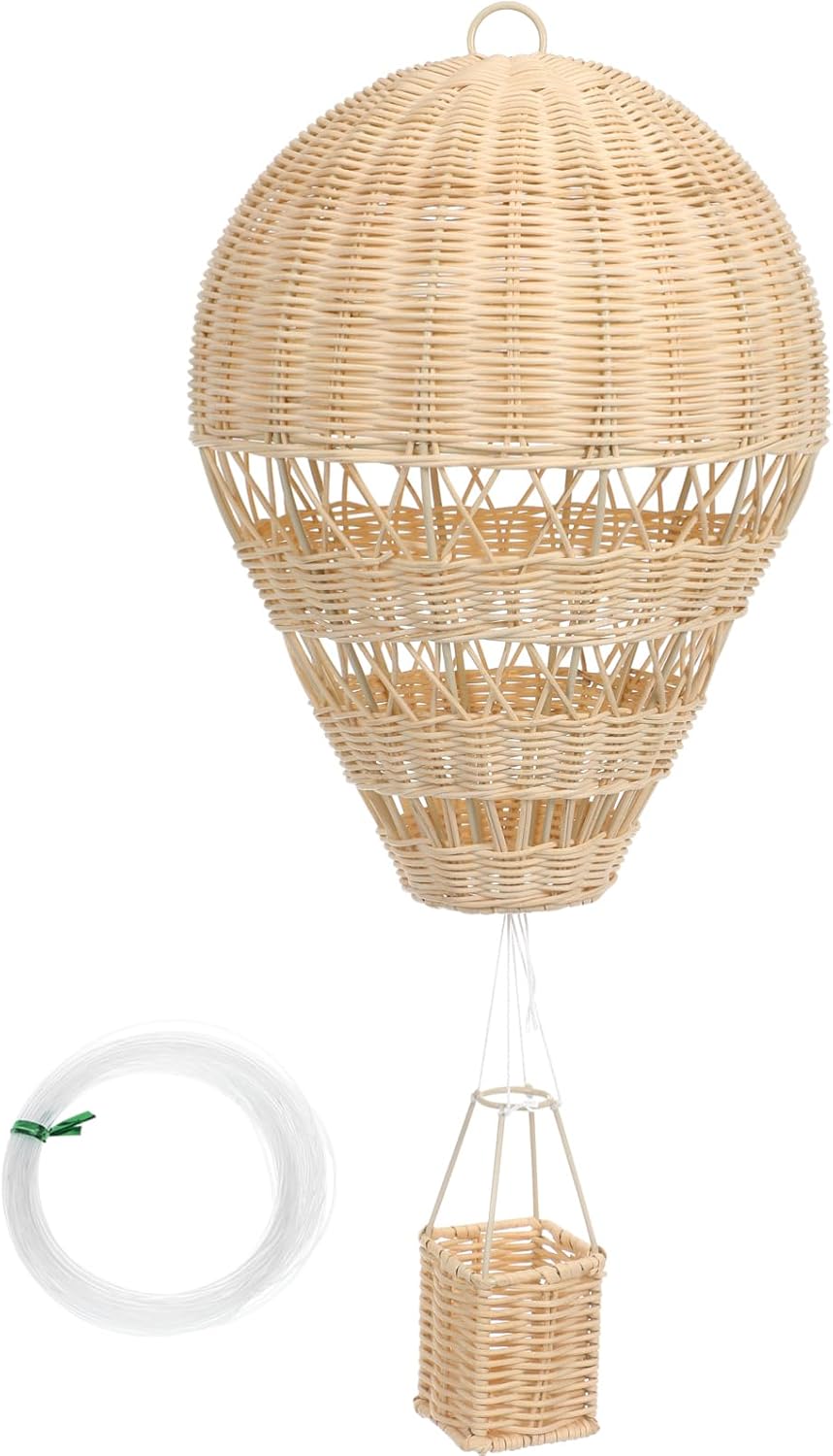 Kichvoe Hot Air Balloon Room Decor Rattan Hot Air Balloon Wall Decor with Basket for Room Art Pography Party Decor Rattan