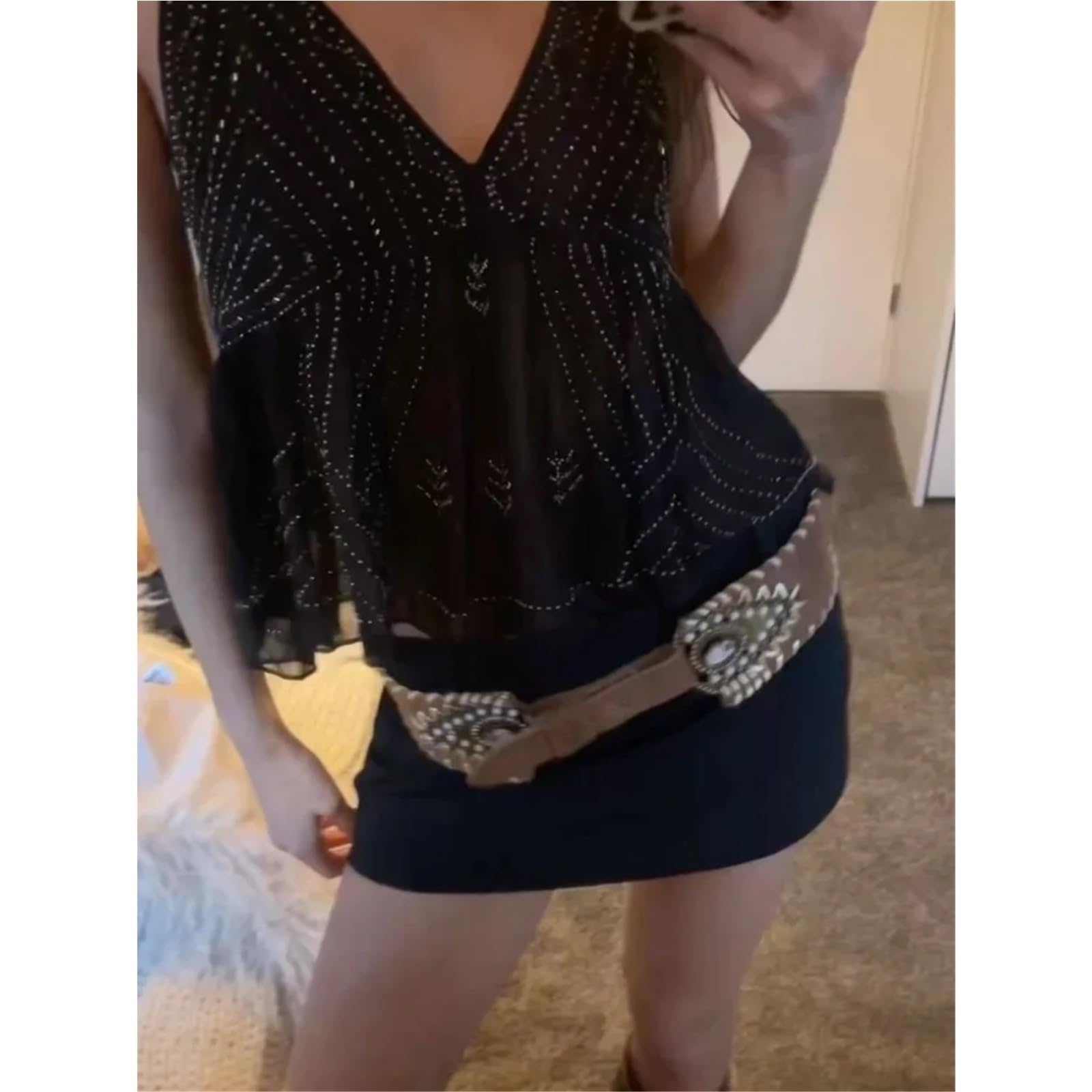 Top De Lentejuelas Camisola Sexy con Lentejuelas y Cuentas for Mujer, sin Mangas, Espalda Descubierta, con Volantes, Plisada, for Fiesta, de Verano