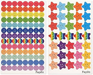 FEPITO 10 Sheet 695 Pcs Smiley Happy Face Stickers and Smiley Star Stickers for Teachers,Parents Kids Craft Scrap Books Decoration, Multi Color