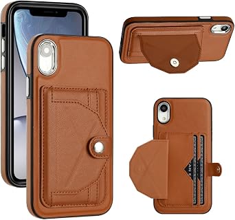 Ankoe Compatible with iPhone XR Case with Card Holder, PU Leather Folding Magnetic Kickstand Closure Purse Flip Phone Cover for Women Girls, Protective Case for iPhone XR Brown