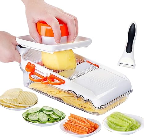 Amazon 野菜 みじん切り器 チョッパー マンドリン みじん切り器 フードプロセッサー カッター スライサー おろし金 皮むき器 多機能的 タマネギ ジャガイモ 大根 フードプロセッサー オレンジ Hm Dx スライサー カッター