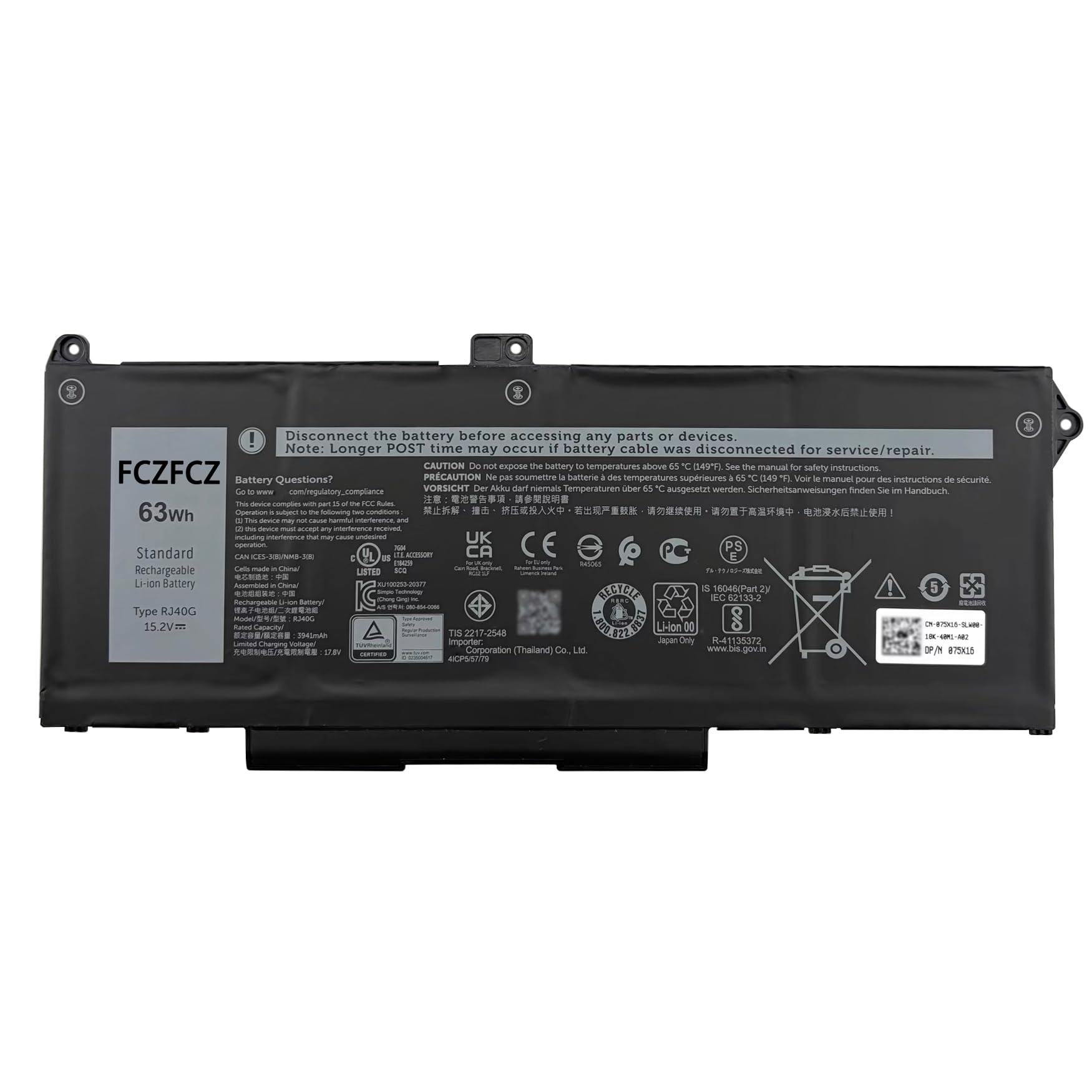 Batterie K KYUER RJ40G Pour Dell Latitude 5420 5520 Precision 3560 - 15.2V 63Wh