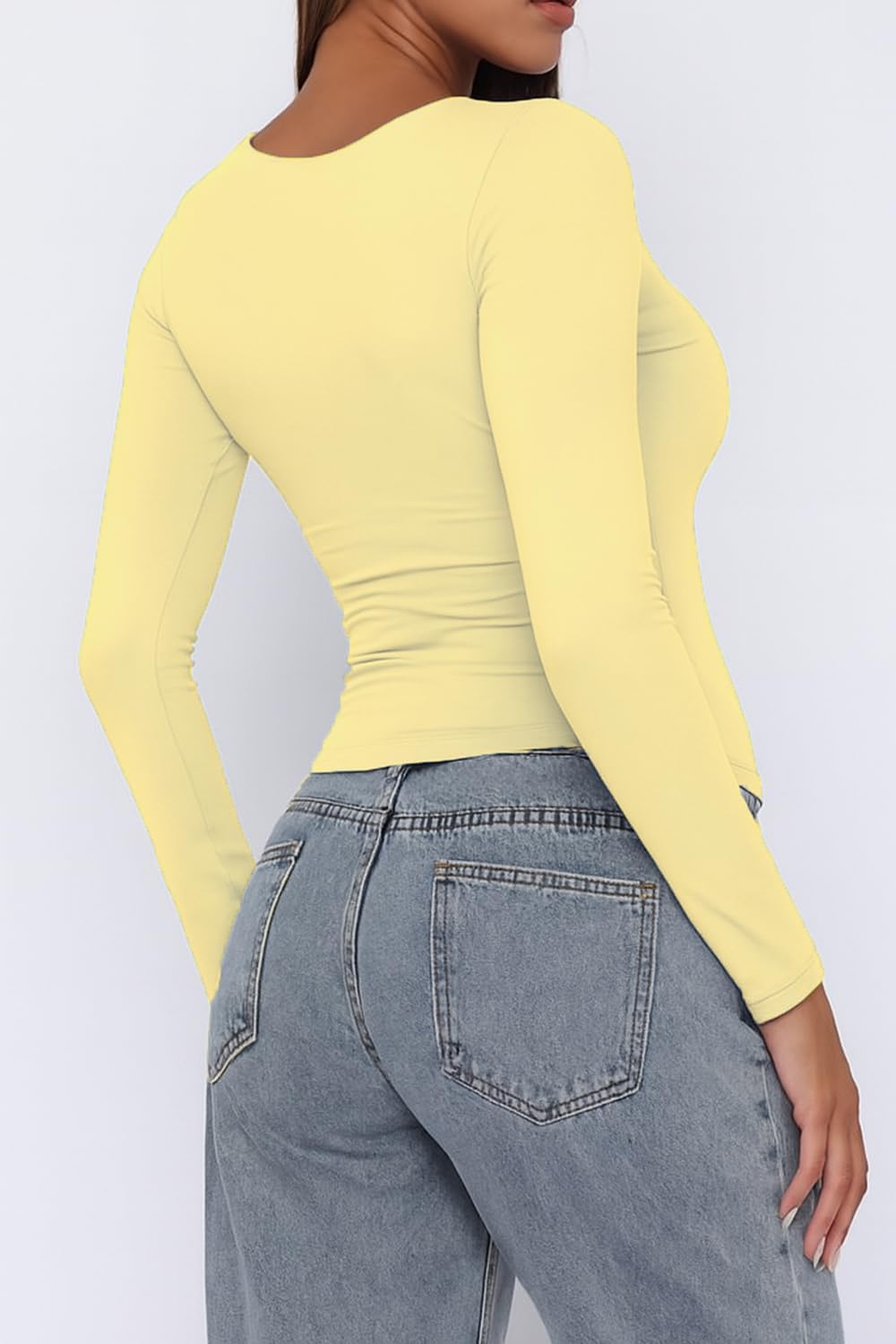 Long Sleeve Shirt for Women V Neck Going Out Top Double Lined Tight T Shirts - Image 2