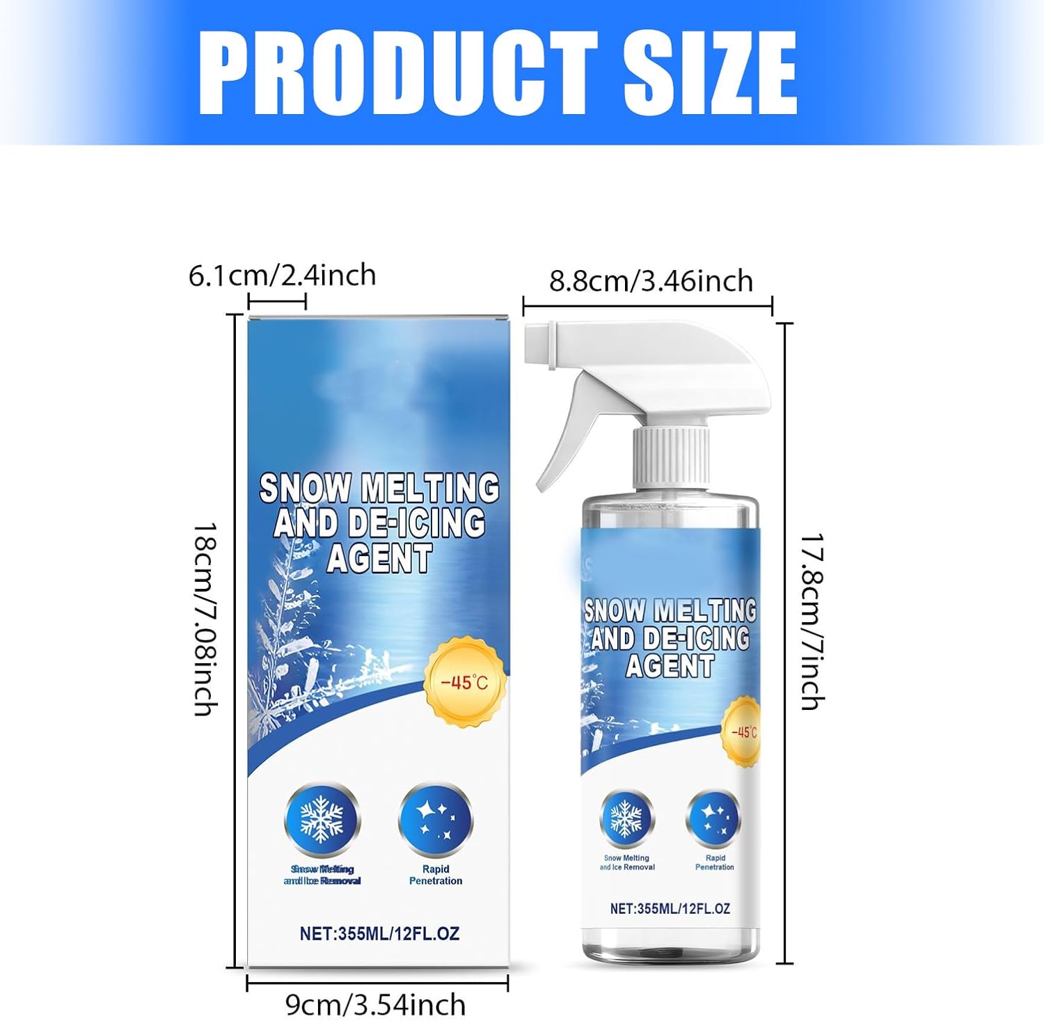 355ml Multiple Surfaces Deicer Sprayed for Cars Effective Snow Ice Removal from Windshields Window and Exterior Home Surfaces Fast Snow & Ice Remover Sprayed