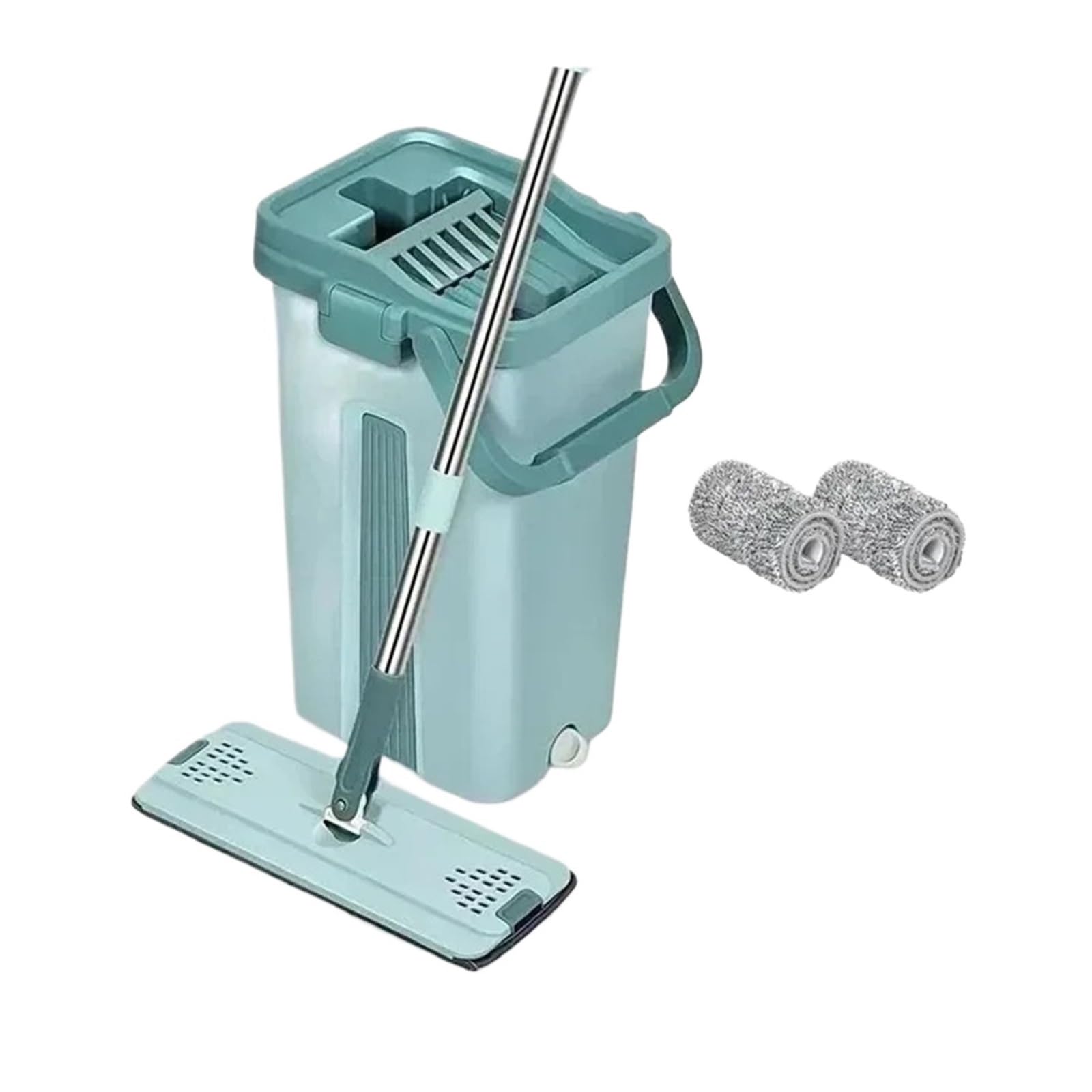 Trapeador de Piso Manos Libres con Cubo Separador de Aguas residuales, Limpieza en seco y húmedo, 360°, Juego de trapeadores Planos, Herramientas de Limpieza for el hogar(Mop with 2coth)