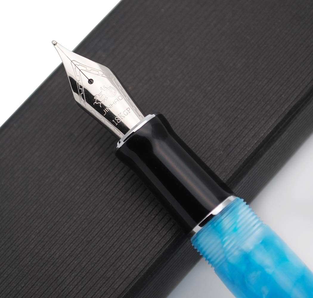 JINHAO Century Tofu 100 18KGP Golden Plated Resin Fountain Pen (Ocean Blue, Medium Nib) - Image 5