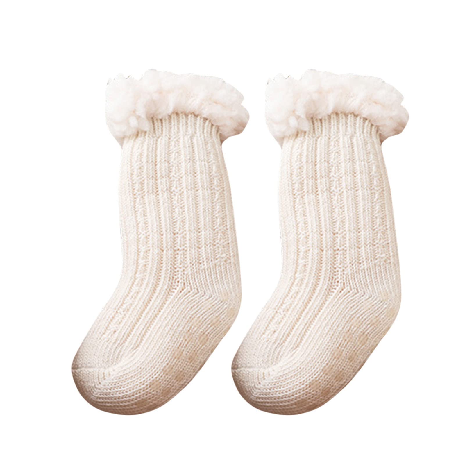 Baby Girls Boys Thicken Warm Socks Kids Toddler Fleece Lined Fuzzy Socks Infant Floor Socks Children (Beige, 1-3 Years)