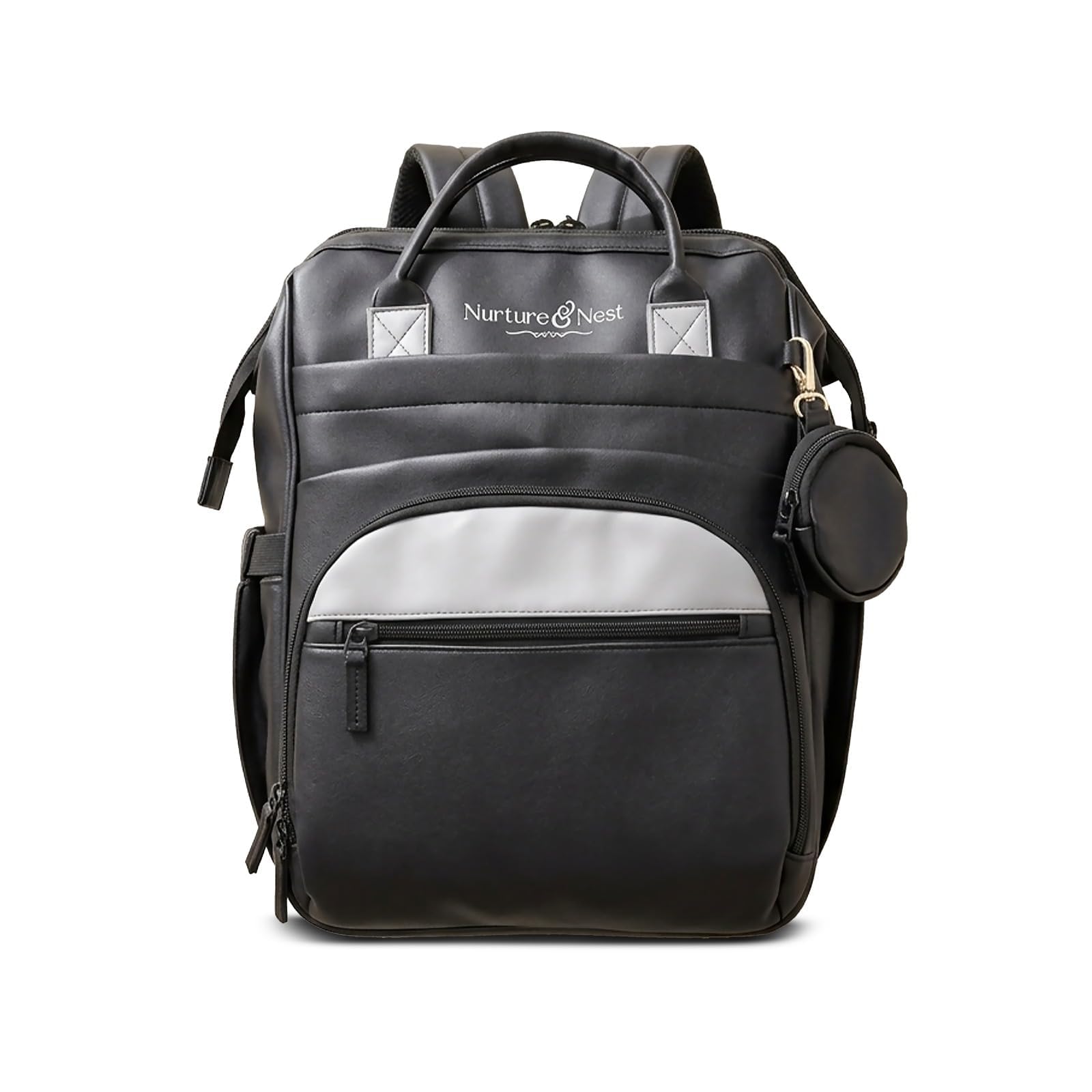 Baby Diaper Bag with 13-Pocket Design | Vegan Leather Bag with Bottle Holders | Detachable Pouch, Side & Zippered Pockets | Maternity Bag | Baby Shower Gift for Moms | Black-image-47