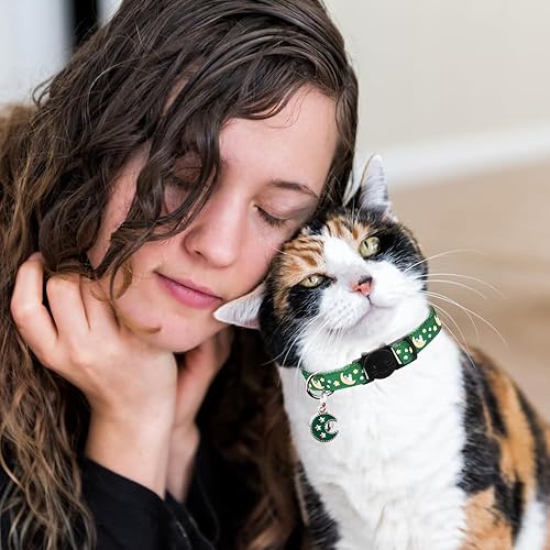 Miniatura 6 de 2 collares de gatos separables para niños y niñas, collares ajustables para gatitos con campana, negro + esmeralda
