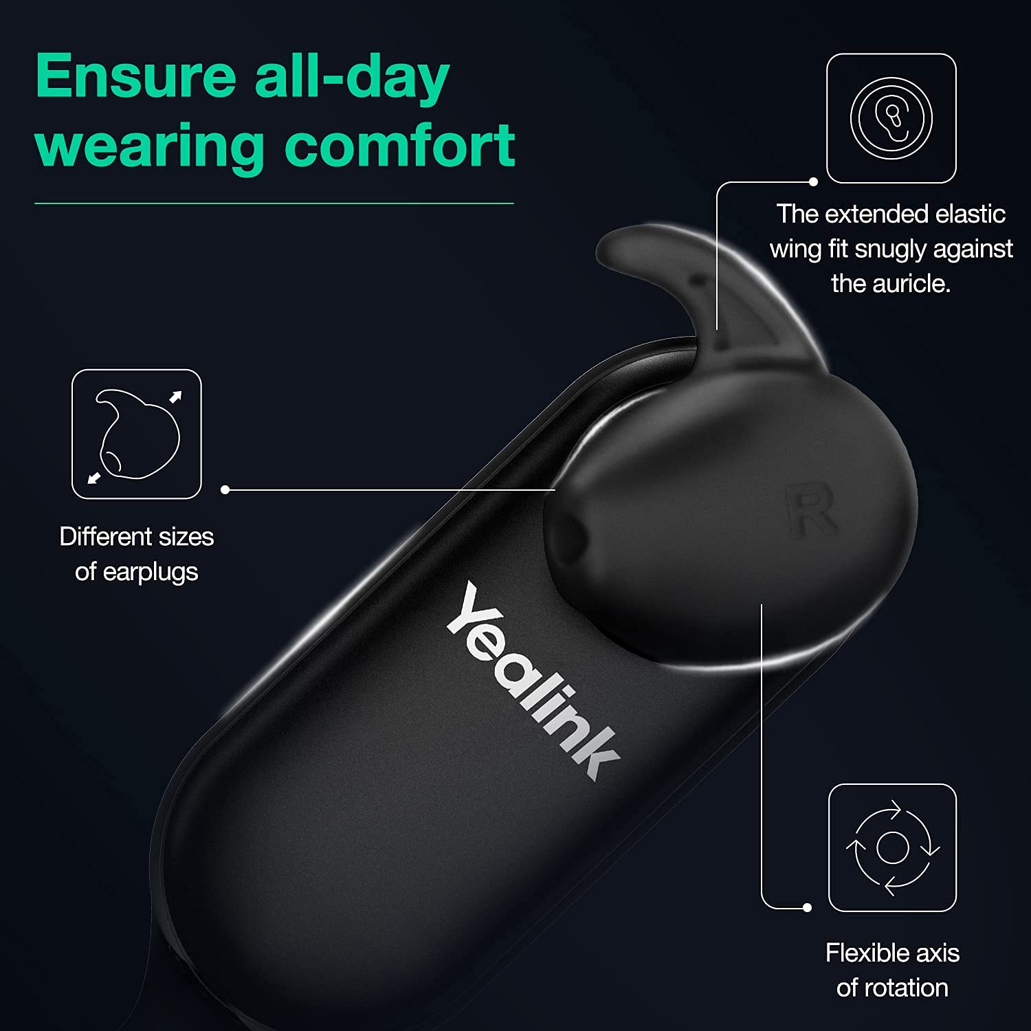 Yealink WH63 UC Wireless DECT Headset Teams Zertifiziertes,Einohr (Mono) Kabelloses für Softphones VoIP Tisch Telefon,Bis zu 120m Reichweite,8 Stunden Sprechzeit pro Ladung