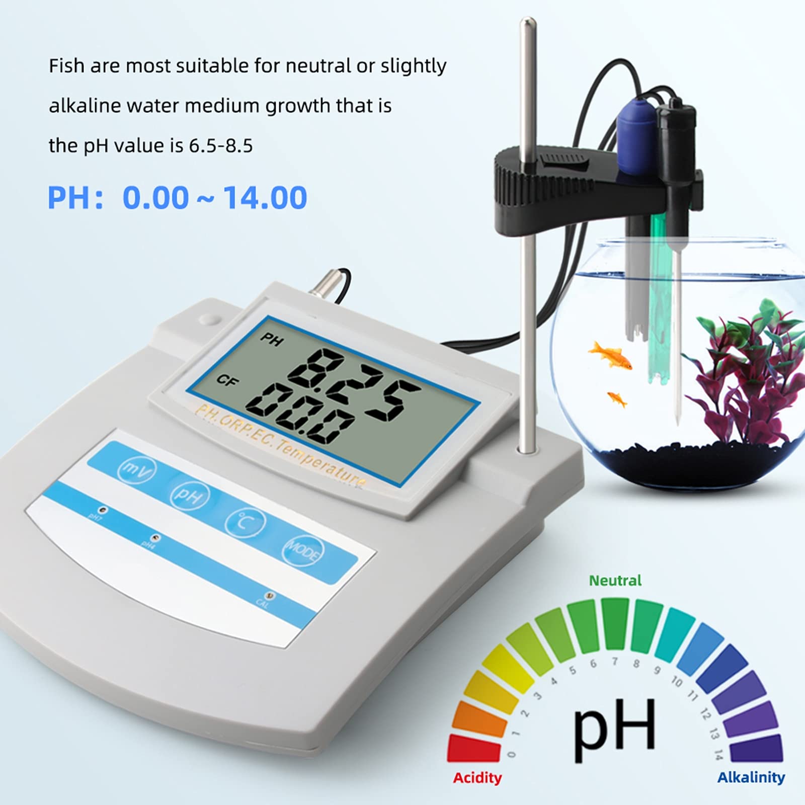 Monitor de Calidad del Agua 6 en 1 PH ORP TDS EC CF Medidor de probador de Temperatura de sobremesa, Pantalla LCD, para Piscina, Acuario, Laboratorio