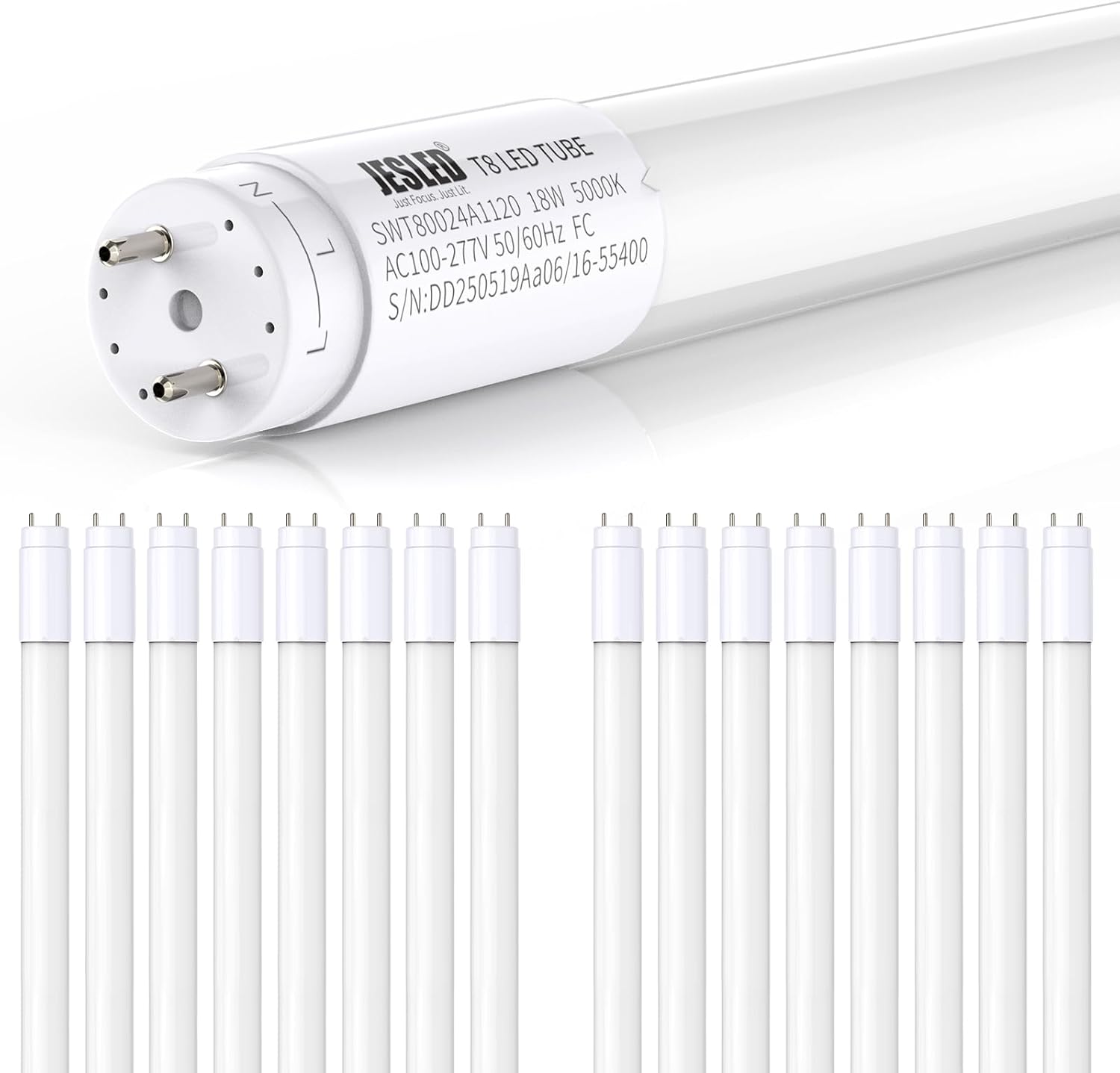 JESLED 30 Pack 4FT T8 LED Bulbs,18W 2400LM 4000K Led Tube Light,Hybrid Type A+B T10 T12 Fluorescent Bulbs Replacement,Single or Double End Powered,Plug and Play or Ballast Bypass,ETL (4000K, 30 Pack)