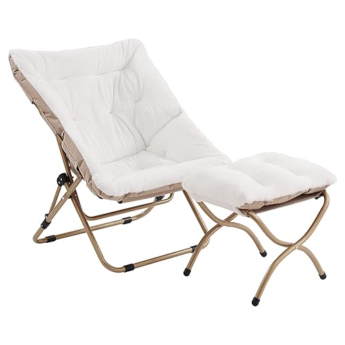 Tiita Folded Chair with Ottoman, Soft Faux Fur Oversized Folding