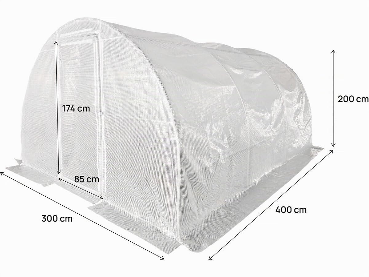 Serre tunelle de Jardin avec Porte 4 x 3 m Mimosa - 12 m² - 180g - Blanc