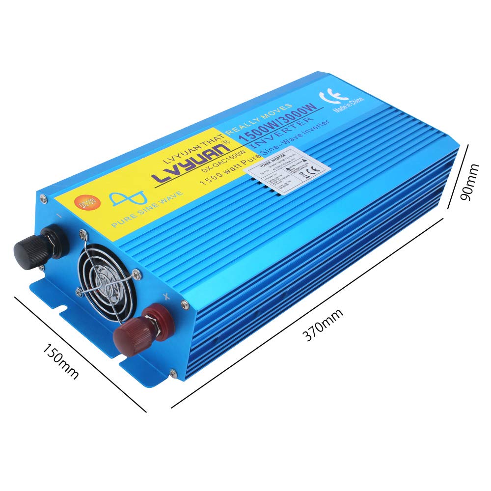Cantonape 1500w/3000w Inversor de Corriente Onda Sinusoidal Pura,Transformador de 12v a 230v, Inversor con Mando a Distancia & 2 Toma EU Y LCD+LED para Coche Caravana Barco cámping