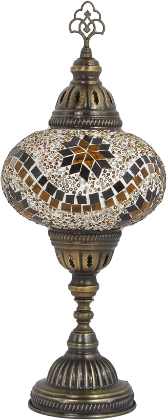 Turkish Lamp Mosaic Table Lamps | Turkish Moroccan Lamp with Bronze Base | Handmade Tiffany Night Lamp | Mosaic Glass Bedside Night Lamp with Led Bulb