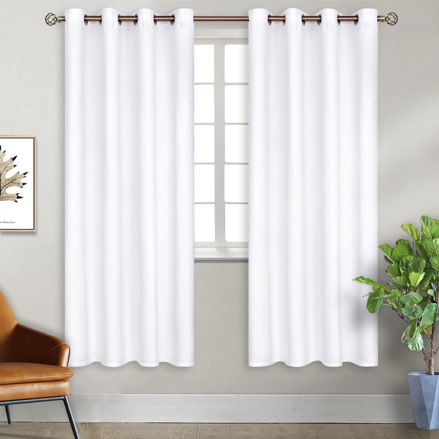 BGment Pure White Room Darkening Curtains 72 Inch for Bedroom - 2 Panels