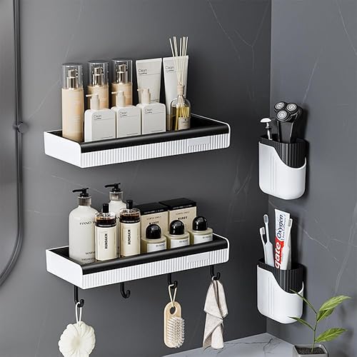 Miniatura 13 de Organizador de ducha montado en la pared, paquete de 2 estantes organizadores de baño, estante adhesivo, organizador de ducha, organizador de ducha