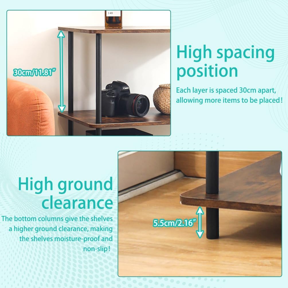 BAOYOUNI 3 Shelves Bookshelf Rectangle Standing Shelf Unit Storage Organizer Multipurpose Display Rack Plant Stand with Metal Frame for Home, Office, Living Room, Kitchen