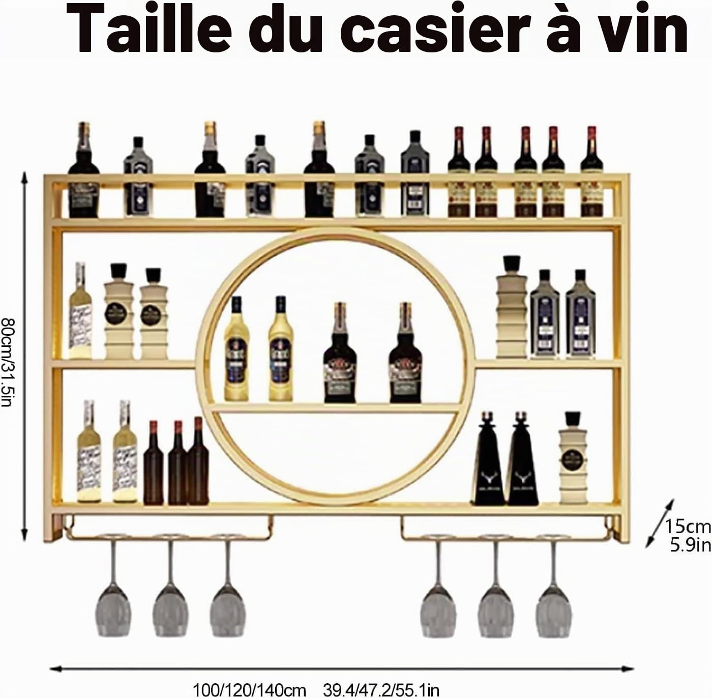 Porte - Bouteille de vin Mural, Étagère Murale Créative de vin, Noir, 140cm