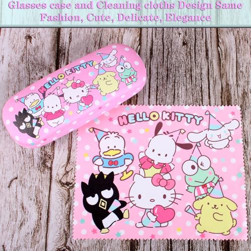 Image of ADBGV Cute Stylish Hard Shell Eyeglasses Cases Protective Case Storage Box With Glasses Cloth Eyeglass Strap for Girl Teen