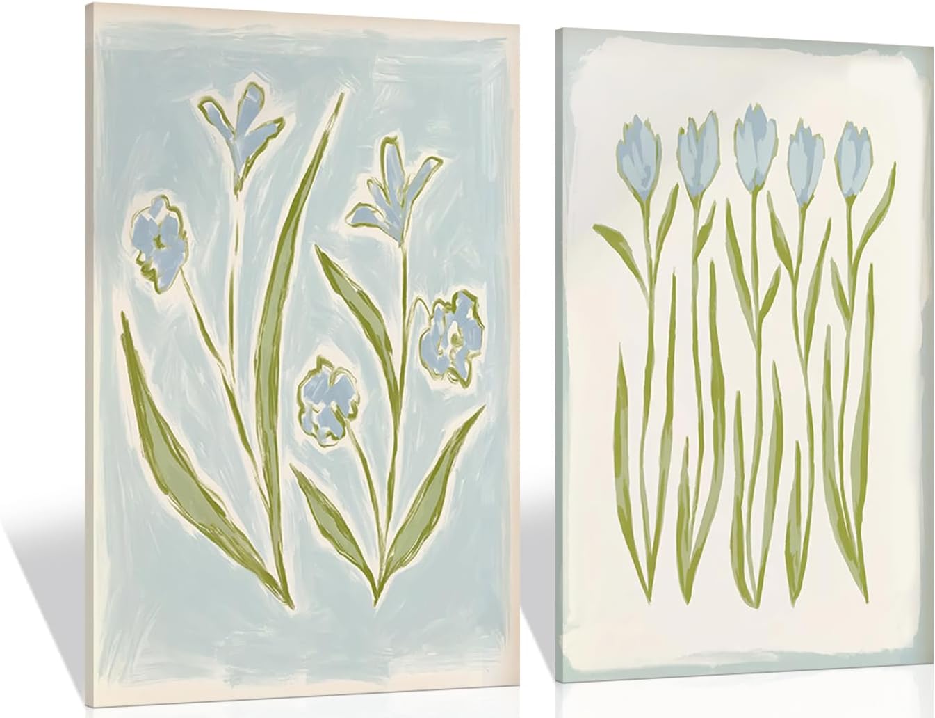 Light Blue Flower Canvas Wall Art Southern Coastal Modern Floral Painting Picture Preppy Blue Flowers Wall Decor Minimalist Botanical Poster Print Artwork for Living Room Bedroom Bathroom Home Decor Canvas 24L"x16W"