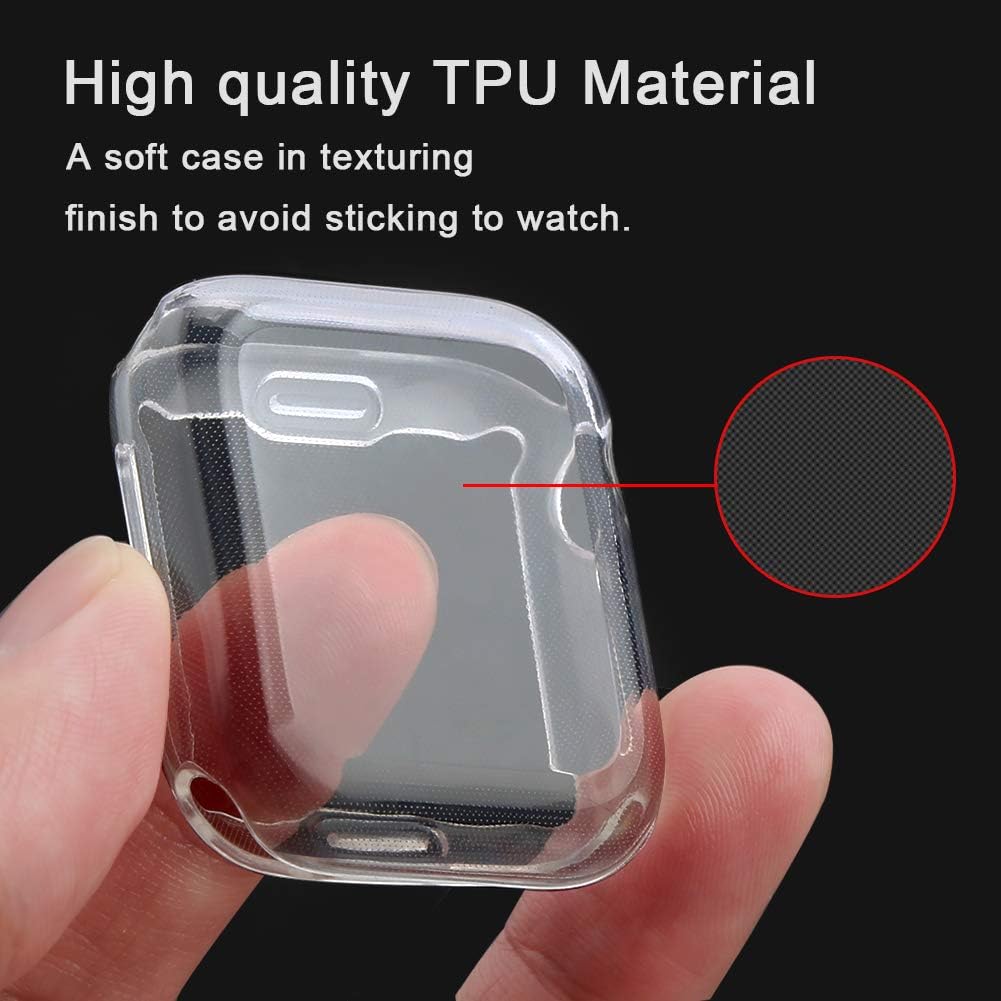 Screen Protector Compatible Apple Watch Series 5/4 Case, 4 Packs GHIJKL Ultra Slim Soft Full Cover Case for Apple Watch Series 5/4 40mm, (Clear, Black, Silver, Rose Gold)