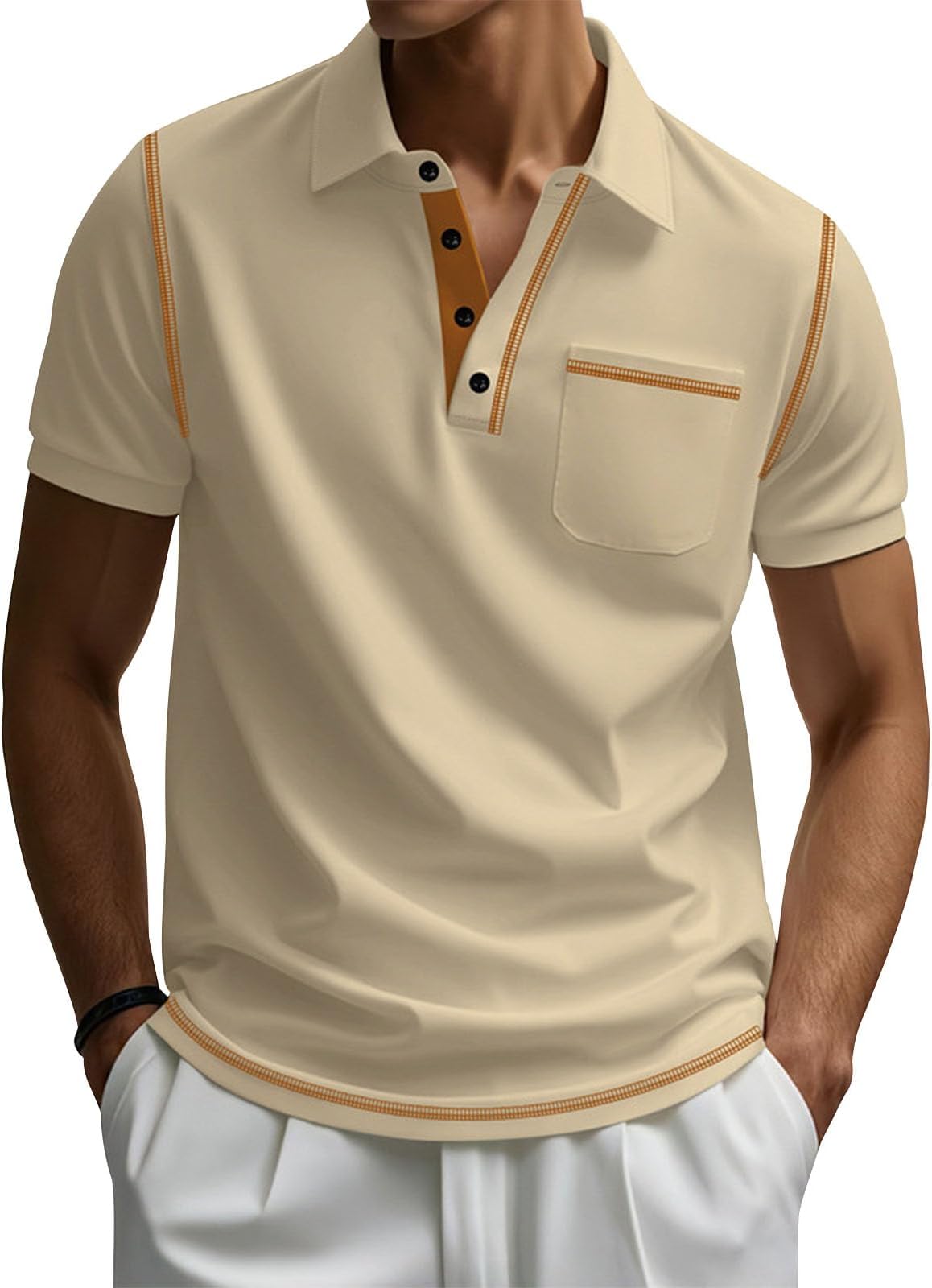 - Men's Polo Shirts Button Down Collared Top Short Sleeve V Neck Solid T-Shirt Fitted Comfy Soft Casual Tops Summer Tees