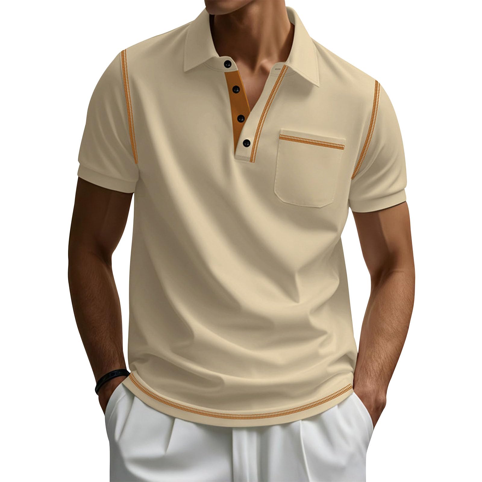 Mens Polo Shirts Button Down Collared Top Short Sleeve V Neck Solid T-Shirt Fitted Comfy Soft Casual Tops