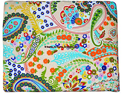 Image of Indian Hand-Block Printed Jaipuri Print Tropical Paisley Floral Ethnic Sanganer Kurti Print Cotton Fabric (Beige Paisley, 20 Yards)