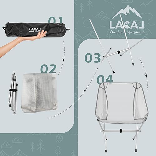 Miniatura 7 de Silla de camping plegable ultraligera, marco de aluminio, tela transpirable Surper, fácil de transportar, tamaño de almacenamiento compacto (1, gris)