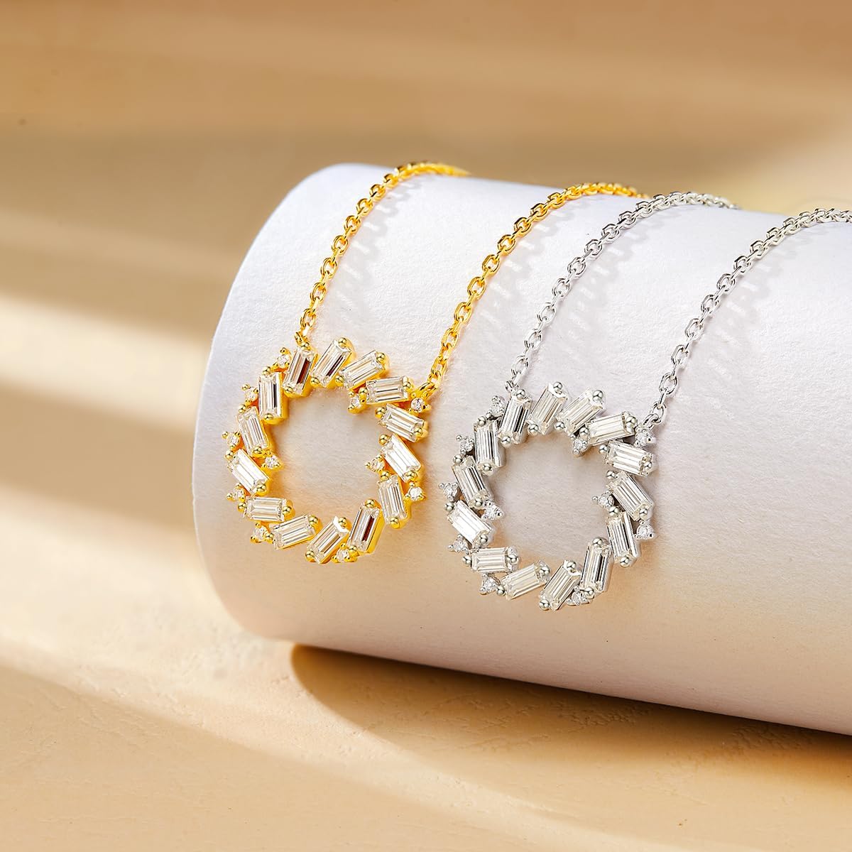 LOVE&LOVE Moissanite Circle Necklace for Women, Eternity Pendant, Baguette & Round Cut Moissanite, D Color VVS1, 18K Gold Plated 925 Sterling Silver, Hypoallergenic Jewelry Gift for Wife Girlfriend - Image 2