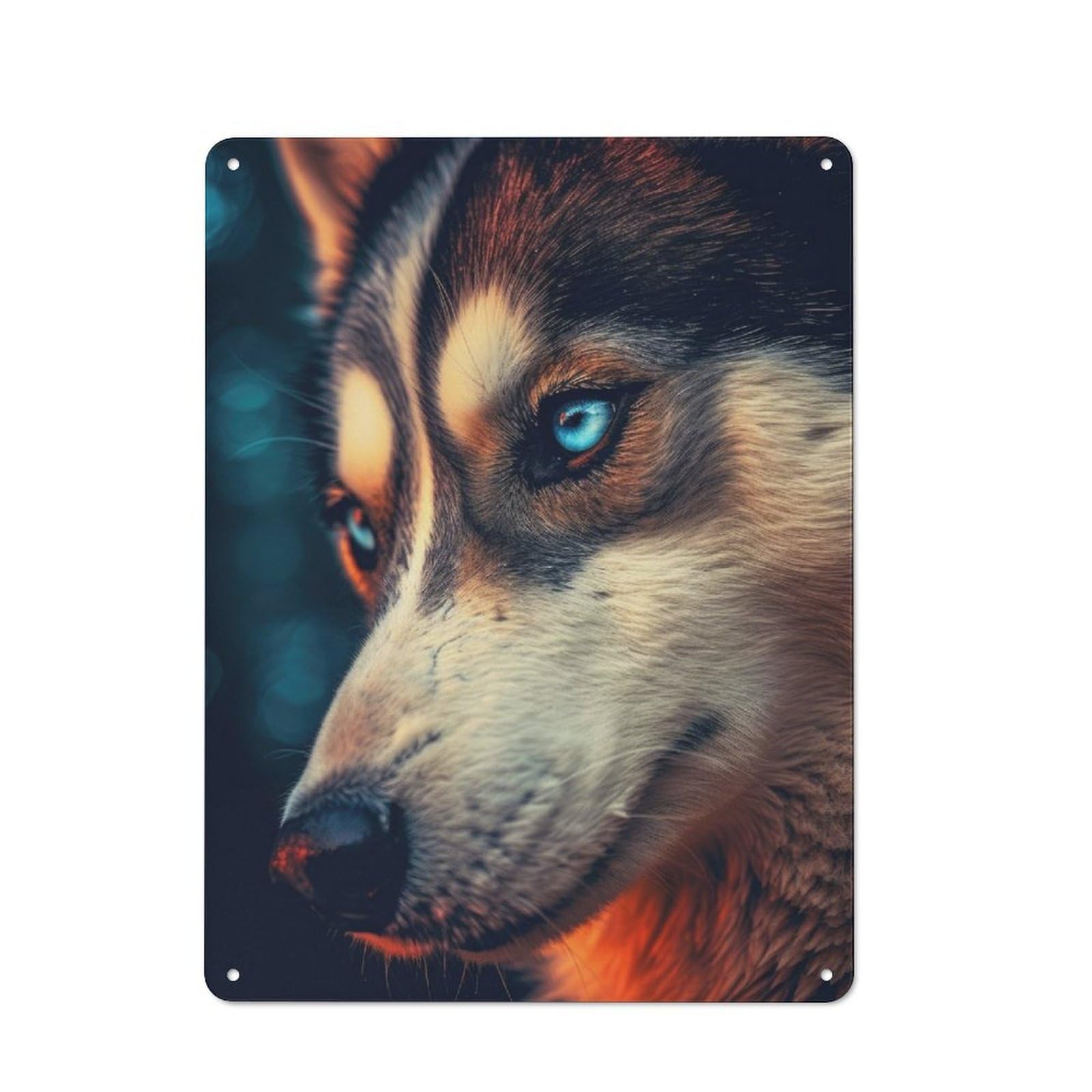 Junmoney Husky Closeup Face Rustic Tin Wall Plaque 40X30cm For Guest Room Or Hallway, For Garage, Workshop And Man Cave Decoration