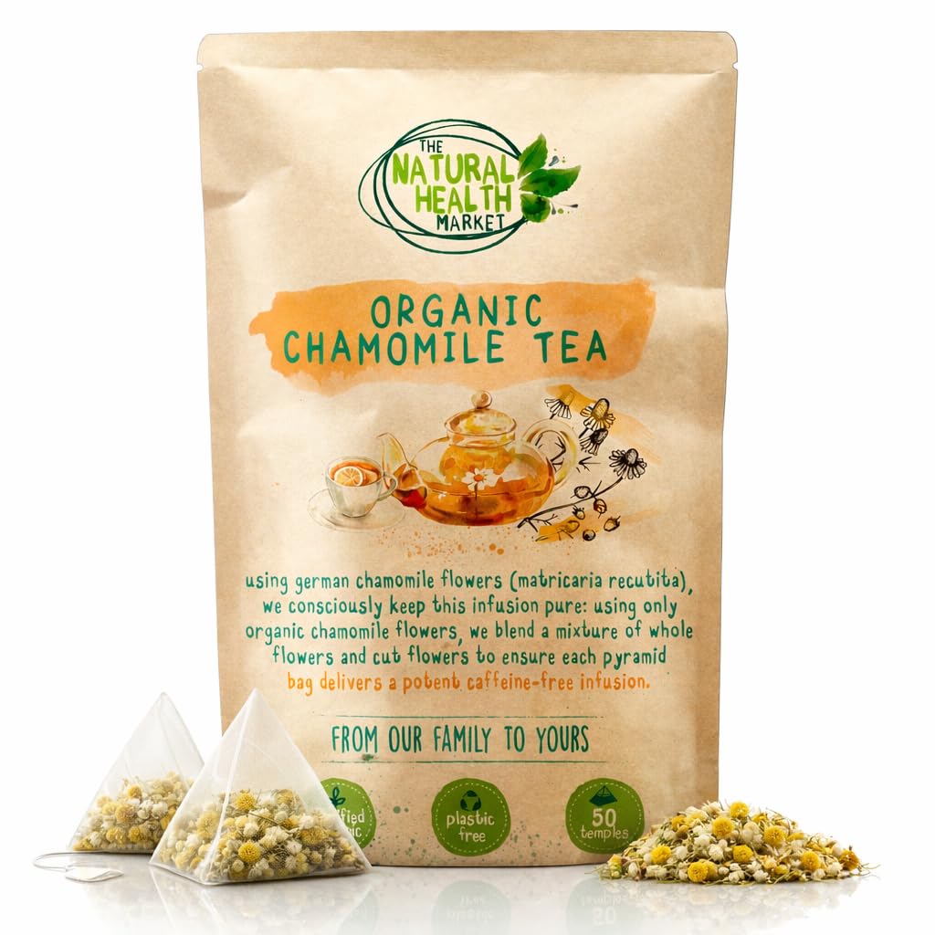 Organic Chamomile Tea Bags By The Natural Health Market • Soil Association Certified Organic • Plastic Free Filter Mesh • Relaxing Natural Herbal Tea (15 Bags)