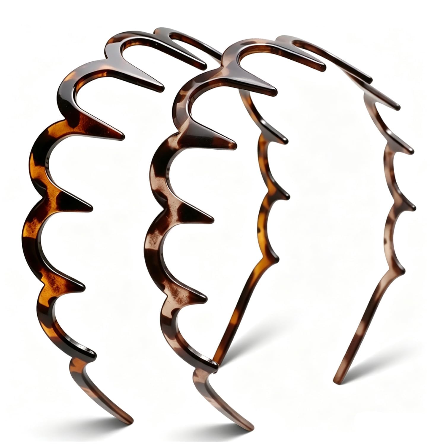 Sizobi Zig Zag Headbands for Women, Non-Slip Comb Wavy Headbands with Teeth Dark Tortoiseshell+Light Tortoiseshell
