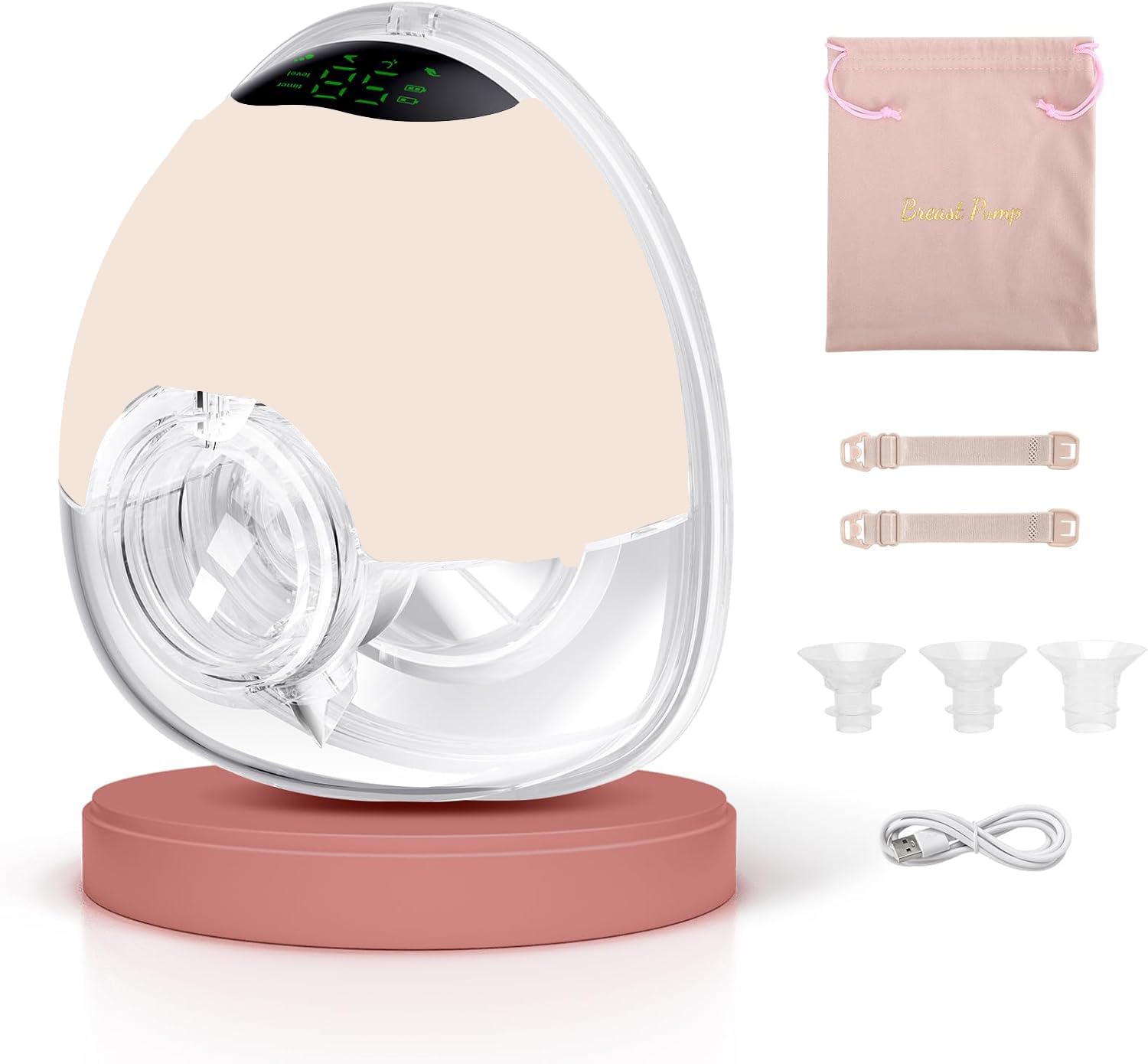Tire-lait électrique mains libres, tire-lait portable avec 4 modes, 9 niveaux d'aspiration forte, faible bruit, pompe d'allaitement portable avec bride de 17/19/21/24 mm, abricot