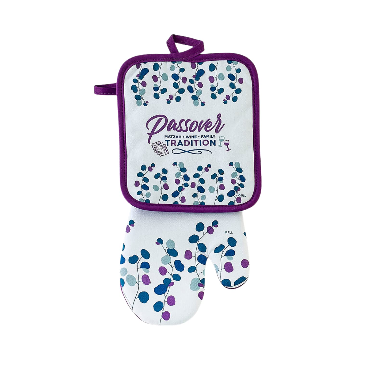 Rite Lite Passover Hostess Gift Oven Mitt & Pot Holder Jewish Holiday Party Decor Pesach Matzah Kitchen Table Cooking Accessories (Spring Blossoms)