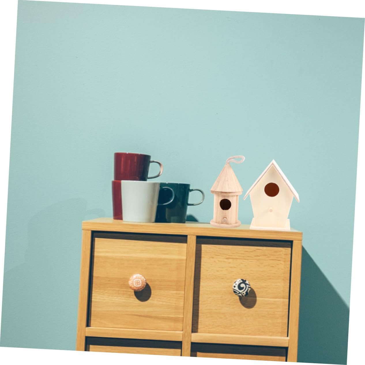 PLAFOPE 6 Stück Teiliges DIY Holz Vogelhaus zum Bemalen Stabiler Stand Kinderfreundliches Lernspielzeug Vielseitiges Bastelset für Zuhause Büro Dekoration Inklusive Aufhängeseil