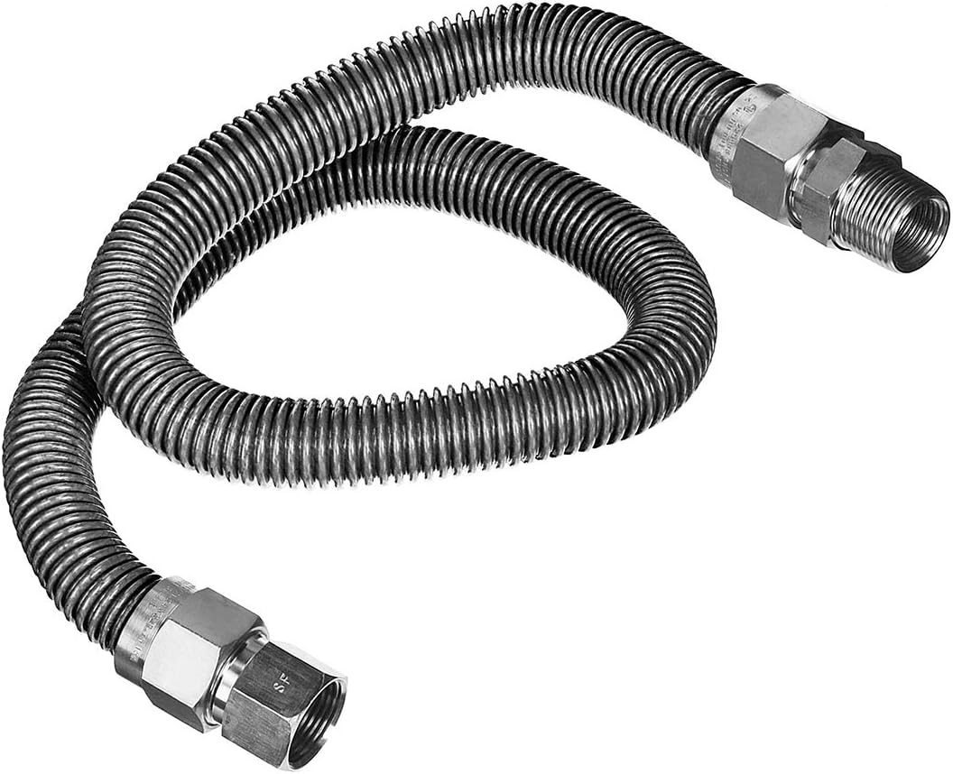 HIGHCRAFT GUHD-TT14-72F Gas Line Hose 3/8'' O.D. x 72'' Length with 1/2 in. x 0.38 in. FIP Fitting, Uncoated Stainless Steel Flexible Connector, 72 Inch