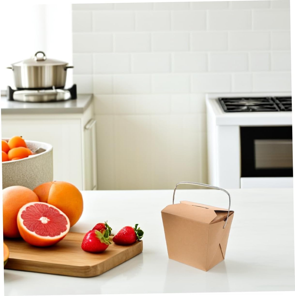 50pcs Handle Takeout Food Containers Chinese Rice Chicken Fries Burger Paper Boxes for Catering