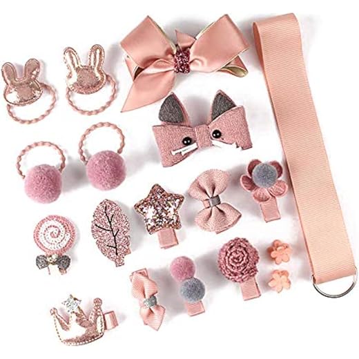 YouBella Hair Jewellery Clip Set for Baby Band for Girls (Pack of 18) (Pink)