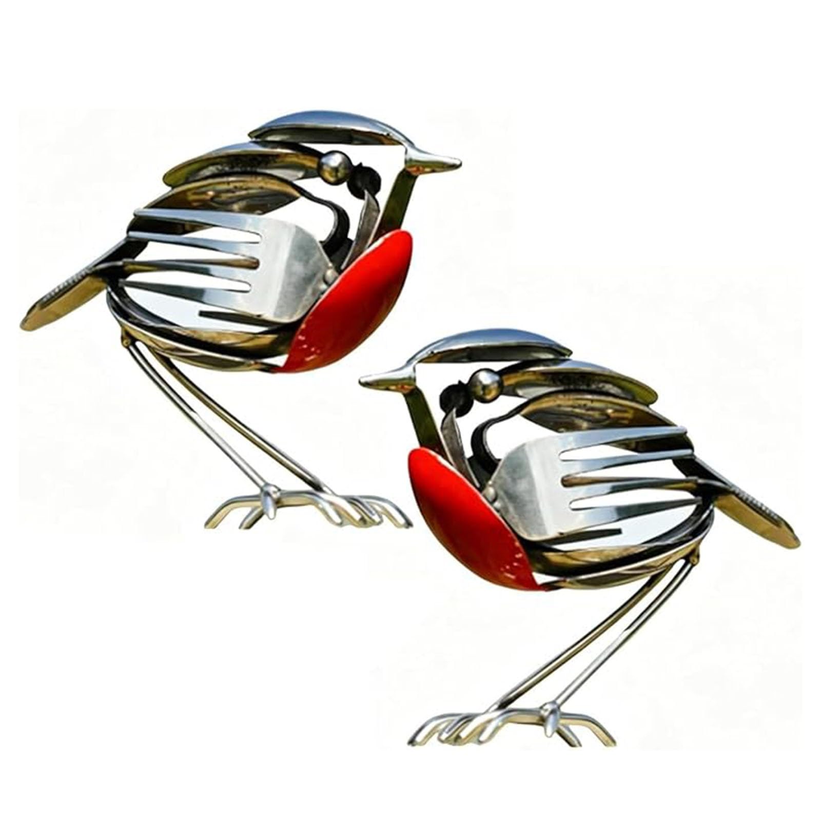 HEBE RUGS Metal Robin Garden Ornament Silver Ornament, Robin Bird Scrap Metal Art Sculpture,Garden Sculptures Statues, for Garden Patio Office Desk(2pcs)
