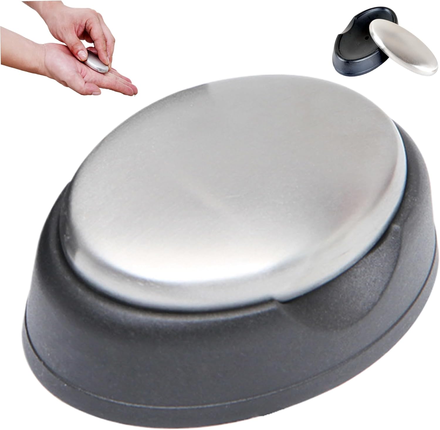 Stainless Steel Soap Metal Hand Odor Remover Soap Bar Oval Stainless Steel Soap with Base for Garlic Fish 1pc.